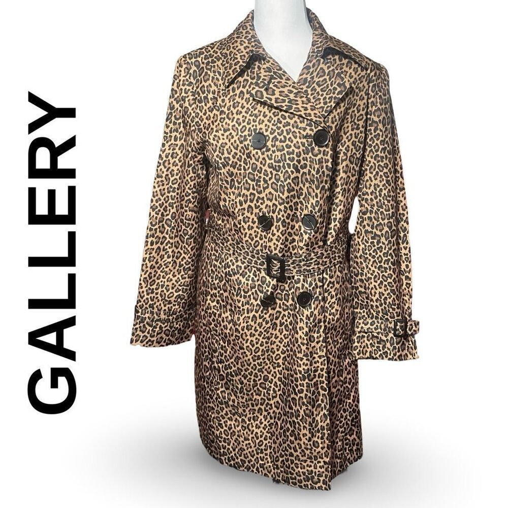 GALLERY Leopard Trench Coat, Lightweight, Lightly Padded Shoulder Pads, Sz. M